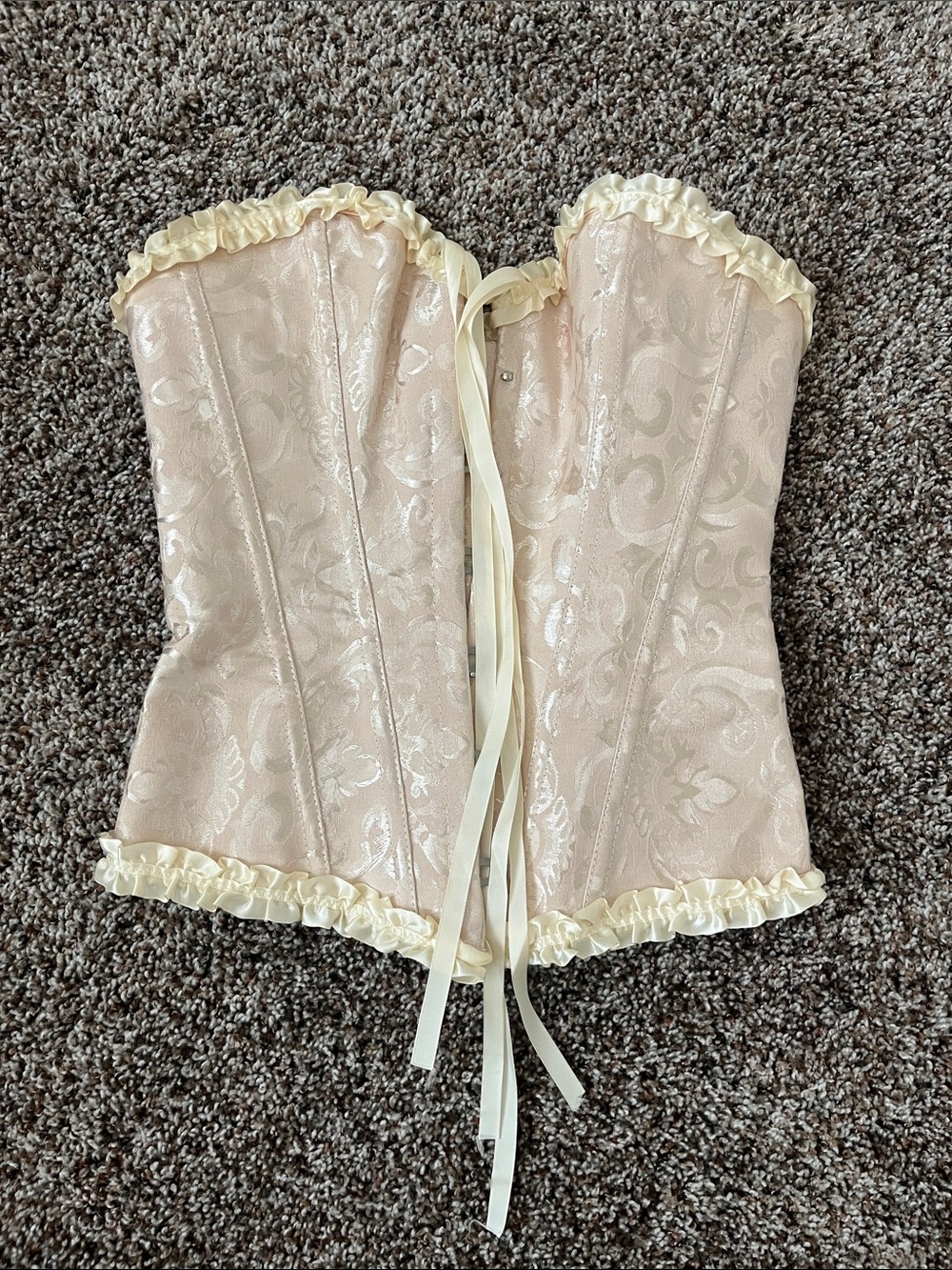 Women’s Cream Brocade Corset Top with Ruffle Trim